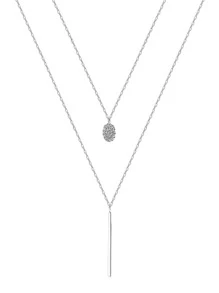 1pc Women's Silver Color Delicate Double Layer Necklace With Long Bar & Rhinestone Decoration Perfect For Daily Wear - Silver - View 4