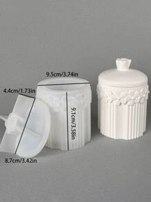 1入組壓花花朵環形帶蓋罐矽膠模具，花朵和條紋圖案儲物罐，石膏和樹脂鑄造模具 - 白色 - 查看 2