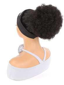 抽繩捲髮小圓麵包合成纖維接髮 - 黑色 - 查看 5