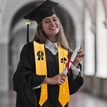 Matte Graduation Gown Cap Tassel Set 2024 With Charms Honor Cord Graduation Stoles For Accademic Dress Bachelor's Gown - 黑色 - 查看 7