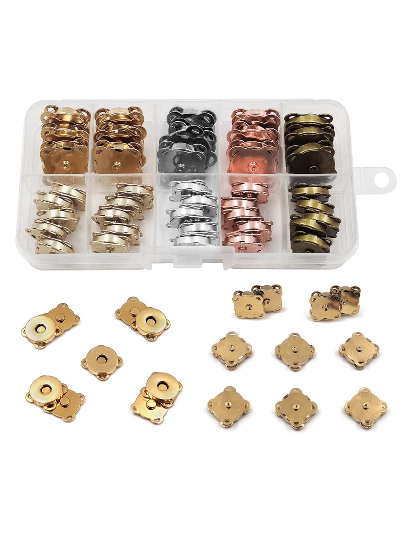 10mm/14mm/18mm 6 Colored Mixed Plum Blossom Magnetic Clasps Packed In A Box