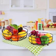 Frutero de 2 niveles de hierro para mostrador, cesta de frutas y verduras con colgador para plátanos, cesta de frutas de metal, negro, 64 onzas - Negro - Ver 5