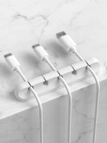 1pc Solid Silicone Adhesive Desktop Data Cable Organizer - White - View 3