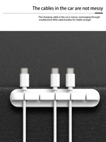 1pc Solid Silicone Adhesive Desktop Data Cable Organizer - White - View 6