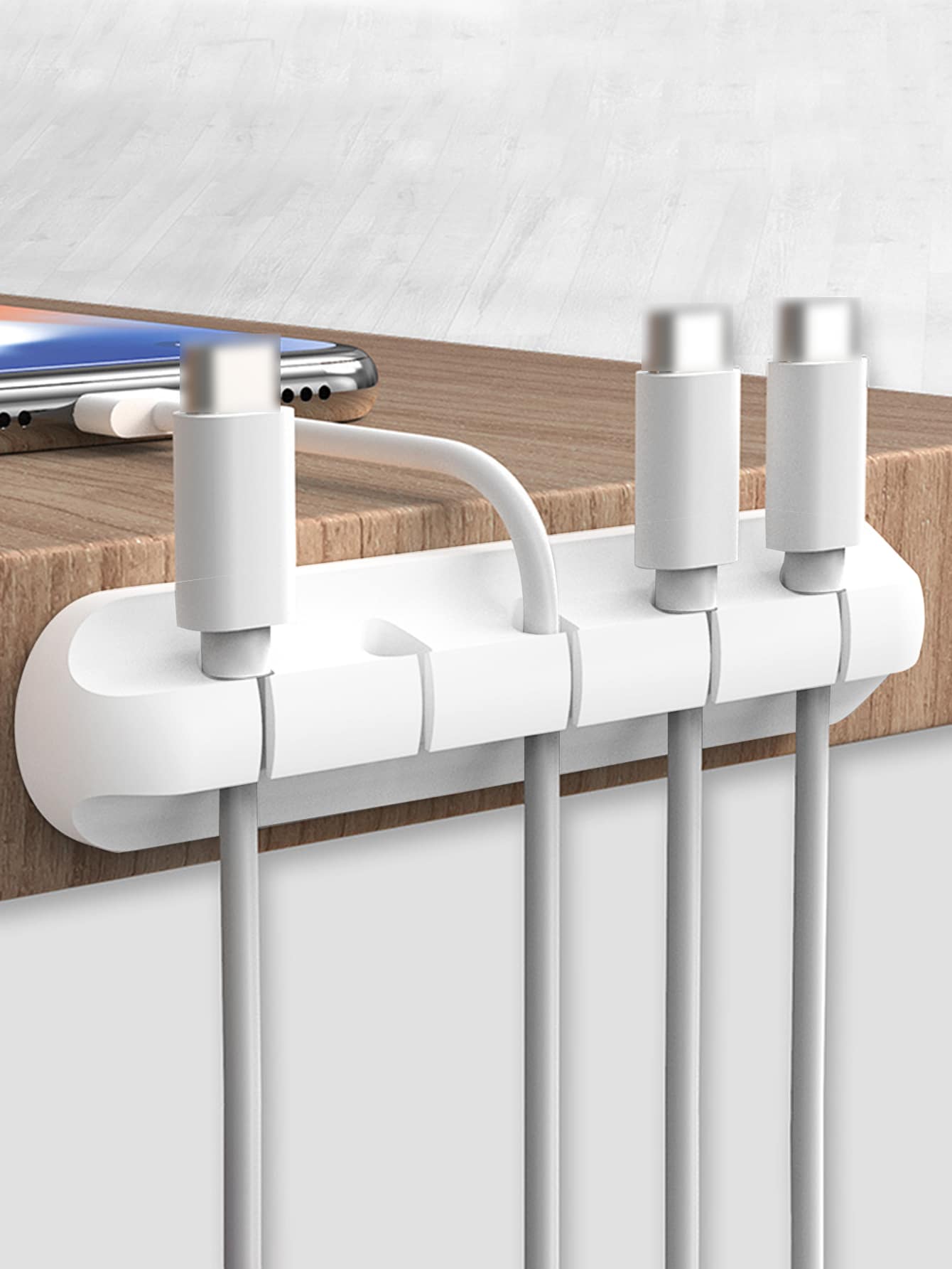 1pc Solid Silicone Adhesive Desktop Data Cable Organizer - White - View 1