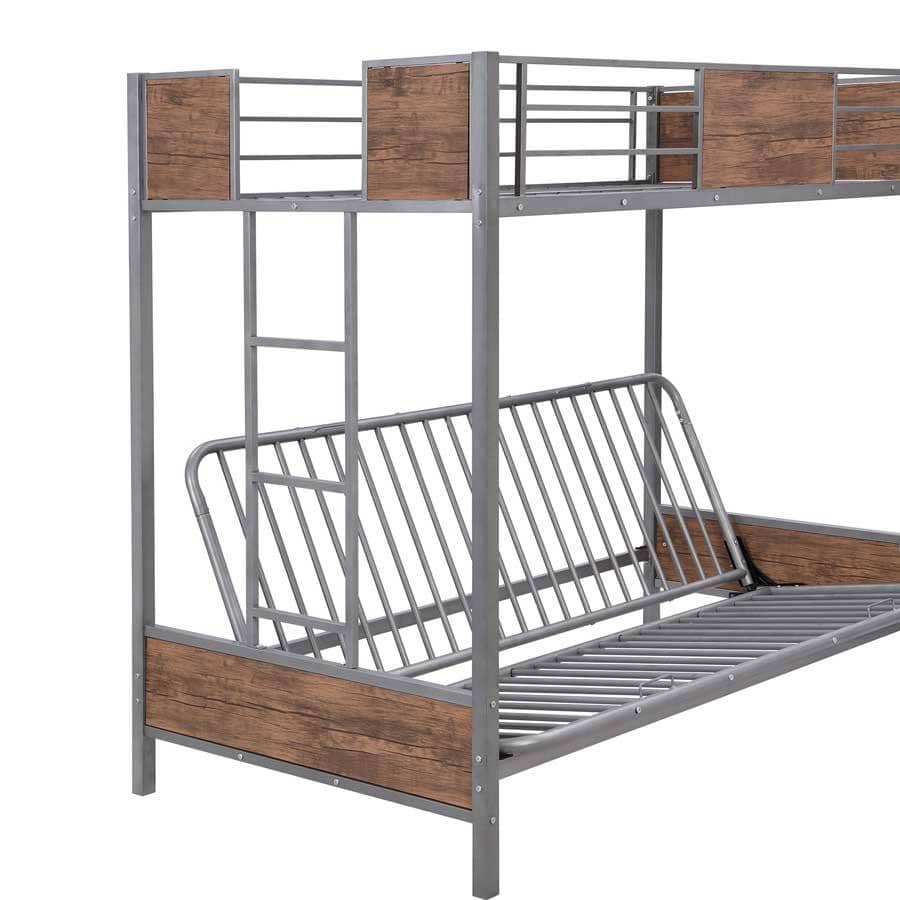 TwinOverFuton Bunk Bed, Metal Futon Bunk Bed Frame with Guardrails