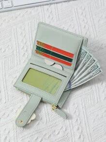 Flower Decorated Snap Closure Zipper Coin Purse Portable, Money, Cash White-Collar Workers, For Female College, Work, Business, Commute, Office, For Anniversary, For Couple, For Birthday Gift, On Valentine Day Gift, Gift Gifts For Teachers - Green - View 3