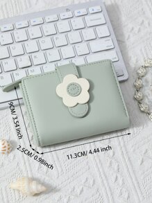 Flower Decorated Snap Closure Zipper Coin Purse Portable, Money, Cash White-Collar Workers, For Female College, Work, Business, Commute, Office, For Anniversary, For Couple, For Birthday Gift, On Valentine Day Gift, Gift Gifts For Teachers - Green - View 4