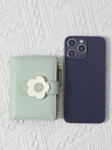 Flower Decorated Snap Closure Zipper Coin Purse Portable, Money, Cash White-Collar Workers, For Female College, Work, Business, Commute, Office, For Anniversary, For Couple, For Birthday Gift, On Valentine Day Gift, Gift Gifts For Teachers - Green - View 2