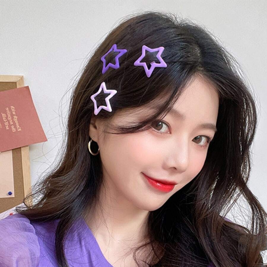 Set de 3 pinzas para el cabello con diseño de estrella morada para adolescentes, accesorios para el cabello para adolescentes - Morado - Ver 1