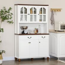 HOMCOM Dining Room Kitchen Hutch Storage Cabinet with Antique Details - White - View 2