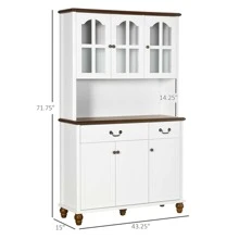 HOMCOM Dining Room Kitchen Hutch Storage Cabinet with Antique Details - White - View 4