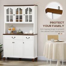 HOMCOM Dining Room Kitchen Hutch Storage Cabinet with Antique Details - White - View 8