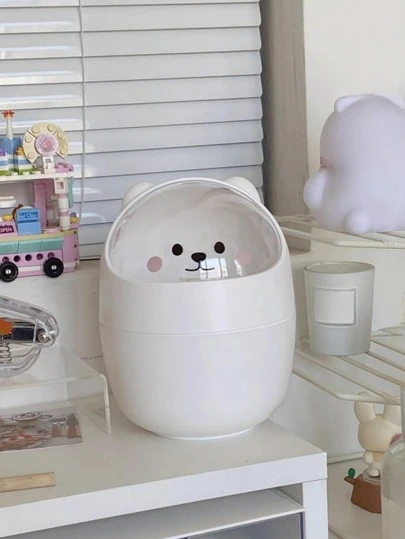 1pc Cute Desktop Mini Trash Can With Lid For Bedroom, Office, Mini Wastebasket,Kitchen,Bathroom,Home,Household Suppliers