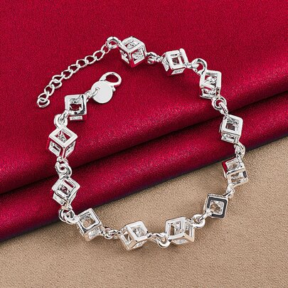 Silver Plating Square AAA Cubic Zirconia Chain Bracelet For Women Wedding Engagement Party Fashion Jewelry