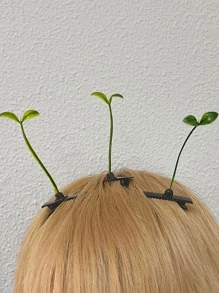 5入組草葉造型女孩髮夾,有趣的單根稻草髮夾,可愛的豆芽髮飾
