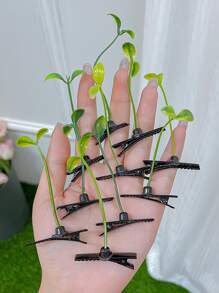 5入組草葉造型女孩髮夾,有趣的單根稻草髮夾,可愛的豆芽髮飾