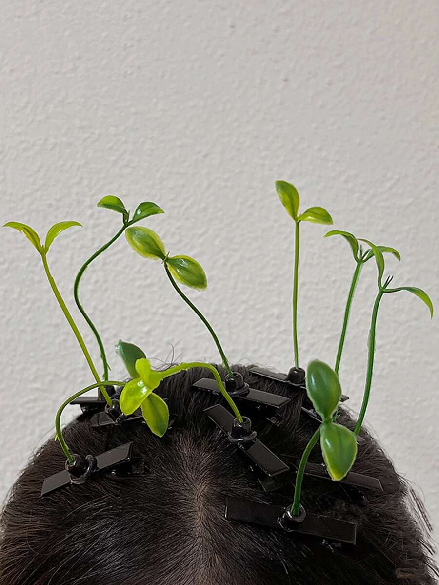 5入組草葉造型女孩髮夾,有趣的單根稻草髮夾,可愛的豆芽髮飾