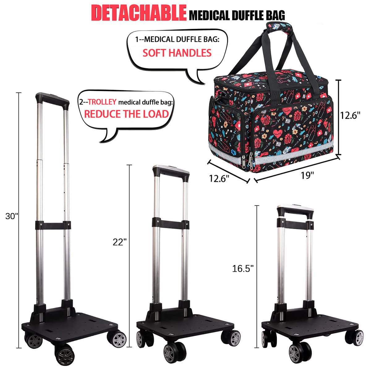 Rolling Nurse Bag With Detachable Trolley, Rolling Medicine Storage Bag