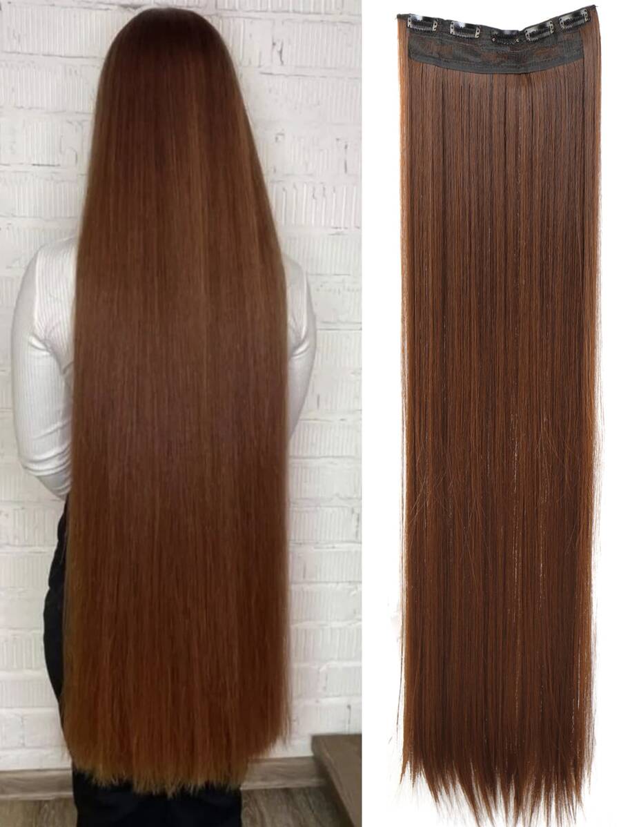 Tóc nối thẳng dạng kẹp, dài 20-40 inch, màu nâu nhạt và đen, kiểu tóc đuôi ngựa dành cho phụ nữ và bé gái, phù hợp cho các lễ hội âm nhạc, tiệc tùng, cosplay, kỳ nghỉ và mọi mùa.