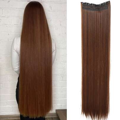 20-40英寸直发夹式接发，浅棕色和黑色，马尾接发，适合女性和女孩，可用于音乐节、派对、角色扮演、节日和所有季节。