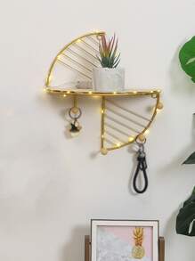 1 件輕奢風格金屬牆面收納架創意扇形掛架客廳家居裝飾收納架 - 金色 - 查看 1
