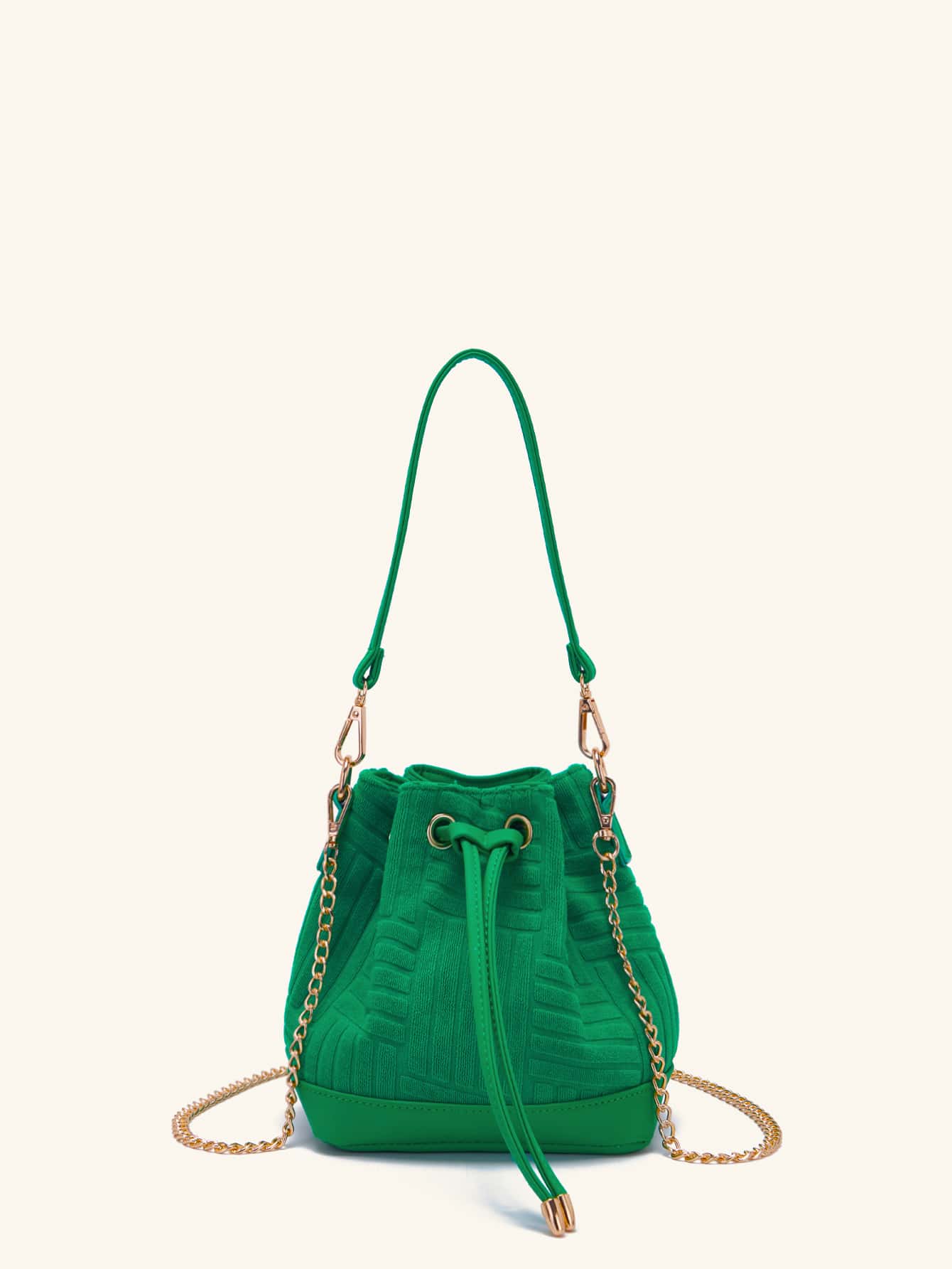 Mini Geometric Print Bucket Bag With Drawstring Design - Green - View 1