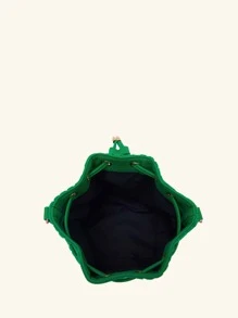 Mini Geometric Print Bucket Bag With Drawstring Design - Green - View 4