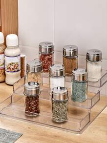 1 pieza acrílico A prueba de humedad cocina Especiero Soporte con escaleras diseño para casa de cocina exhibición con organización - transparente - Ver 1