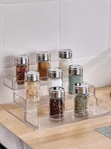 1 pieza acrílico A prueba de humedad cocina Especiero Soporte con escaleras diseño para casa de cocina exhibición con organización - transparente - Ver 2