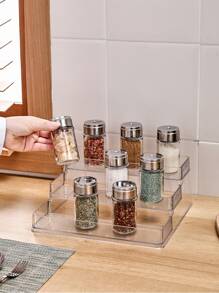 1 pieza acrílico A prueba de humedad cocina Especiero Soporte con escaleras diseño para casa de cocina exhibición con organización - transparente - Ver 4