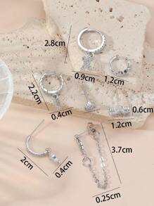 7pcs/set Cubic Zirconia Waterdrop Shaped Cross Stud Earrings - Silver - View 3