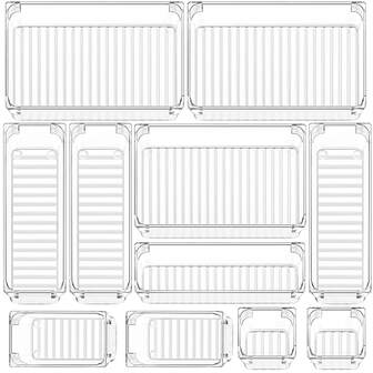 11入組/套條紋圖案收納盒抽屜隔板廚房抽屜收納化妝品辦公室首飾類餐具內衣整理盒