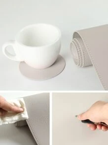 1pc 80 X 40CM Waterproof Large PU Leather Mouse Pad & 1pc Coaster For Office & Home