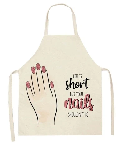 1pc Nail Art Slogan Pattern Apron For Kitchen Cooking, Home Use