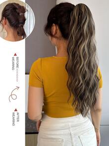 22 Inch Natural Wave Curly Ponytail Hair Extensions, Heat Resistant Fiber, Multi-Color - Multicolor - View 5