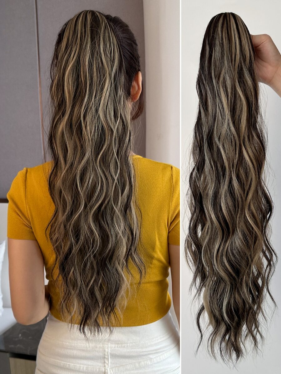 22 Inch Natural Wave Curly Ponytail Hair Extensions, Heat Resistant Fiber, Multi-Color
