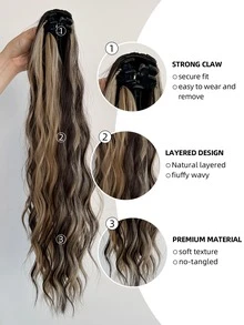22 Inch Natural Wave Curly Ponytail Hair Extensions, Heat Resistant Fiber, Multi-Color - Multicolor - View 7