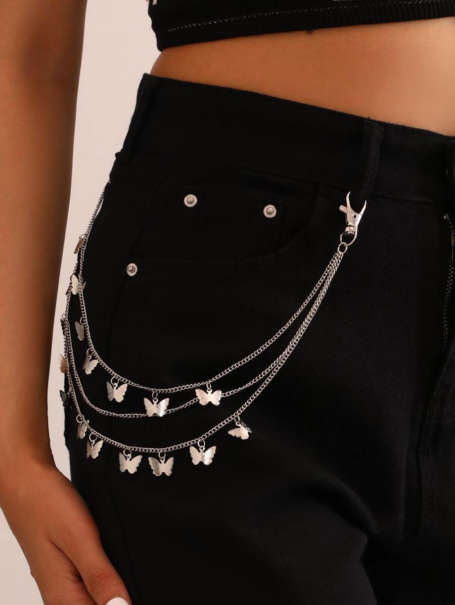 1pc Silver Butterfly Waist Chain, Suitable For Daily Wear, Music Festivals, Parties, Vacations Fall, Autumn, Halloween - Silver - View 1