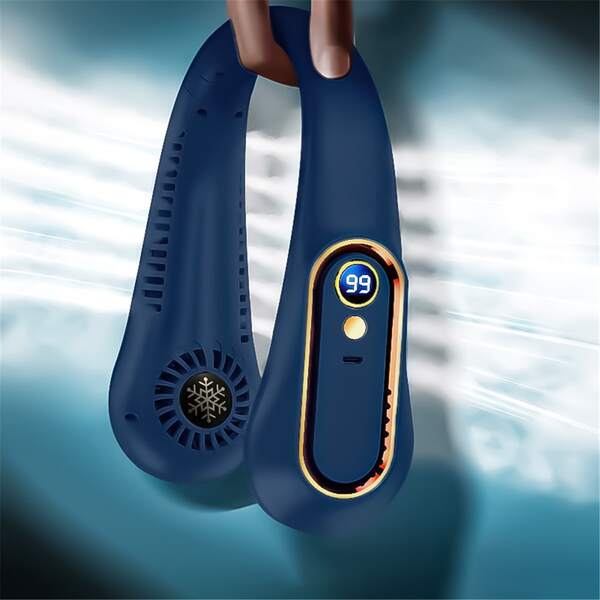 1pc 2023 Neck Fan USB Rechargeable Cooling Fan 5 Speed Adjustable Neck Cooler Digital Display Bladeless Neckband Fan