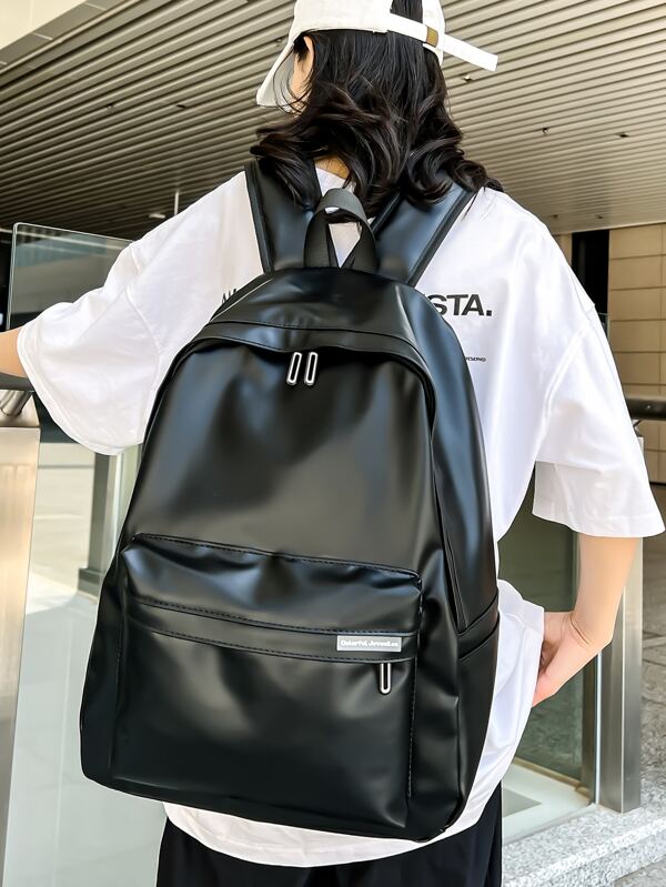 Black Pu Campus Style Backpack With Large Capacity School Backpack Portable For Teen Girls Women College Students,Boys And Men,Outdoors,Travel,Outings,Back To School,School Backpack,Large Capacity,Laptop Compartment,Portable,Lightweight,For Teen Girls Women College Students,Boys And Men,Perfect For Office,College,Elementary School,Middle School,High School,Work,Business,Commute,Stadium,Sports, Japanese Bag