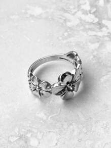 1pc Elegant Vintage Floral Decorative Ring Suitable For Daily, Party, Banquet Gift For Women - Silver - View 2