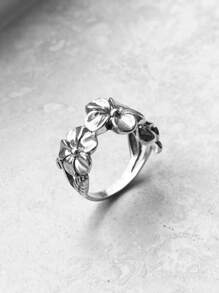 1pc Elegant Vintage Floral Decorative Ring Suitable For Daily, Party, Banquet Gift For Women - Silver - View 3