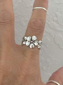 1pc Elegant Vintage Floral Decorative Ring Suitable For Daily, Party, Banquet Gift For Women - Silver - View 4