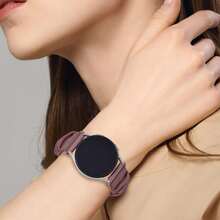 女性卡其色打褶抽繩手錶錶帶1入，適用於三星Galaxy Watch 20mm/華為Huawei GT錶帶20mm - 淺灰紫 - 查看 3