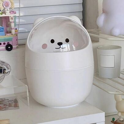 1pc Cute Desktop Mini Trash Can With Lid For Bedroom, Office, Mini Wastebasket,Kitchen,Bathroom,Home,Household Suppliers
