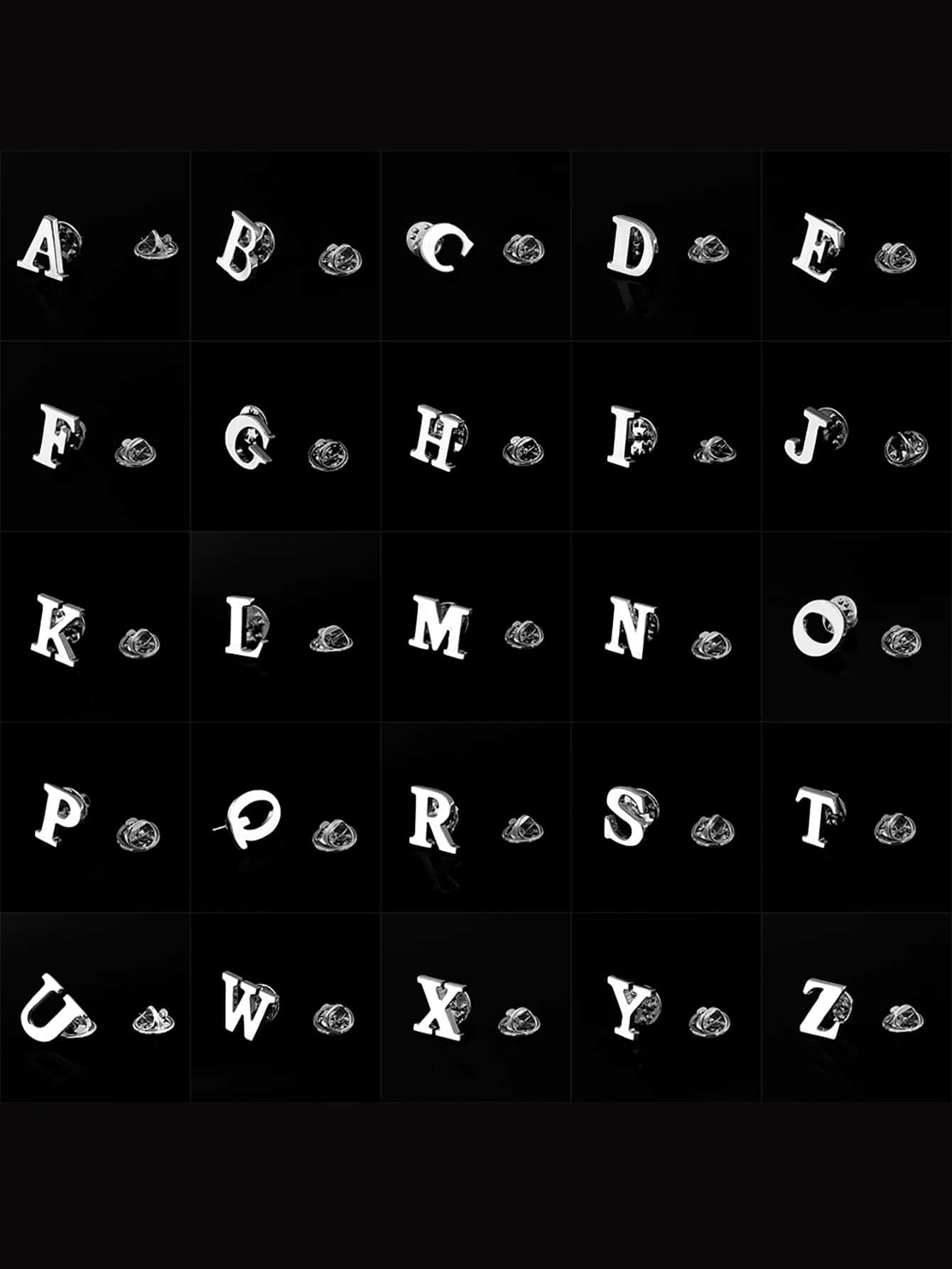 1pc Simple & Fashionable Men's English Letter Shaped Brooch - Silver - View 1