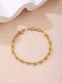 1 pieza Brazalete de mujer de moda con relieve, minimalista, de acero inoxidable, cadena pura, accesorio de mano - Amarillo Oro - Ver 2