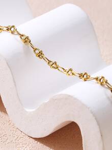 1 pieza Brazalete de mujer de moda con relieve, minimalista, de acero inoxidable, cadena pura, accesorio de mano - Amarillo Oro - Ver 3