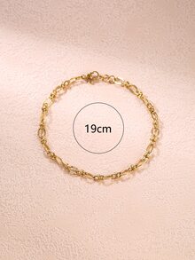 1 pieza Brazalete de mujer de moda con relieve, minimalista, de acero inoxidable, cadena pura, accesorio de mano - Amarillo Oro - Ver 4